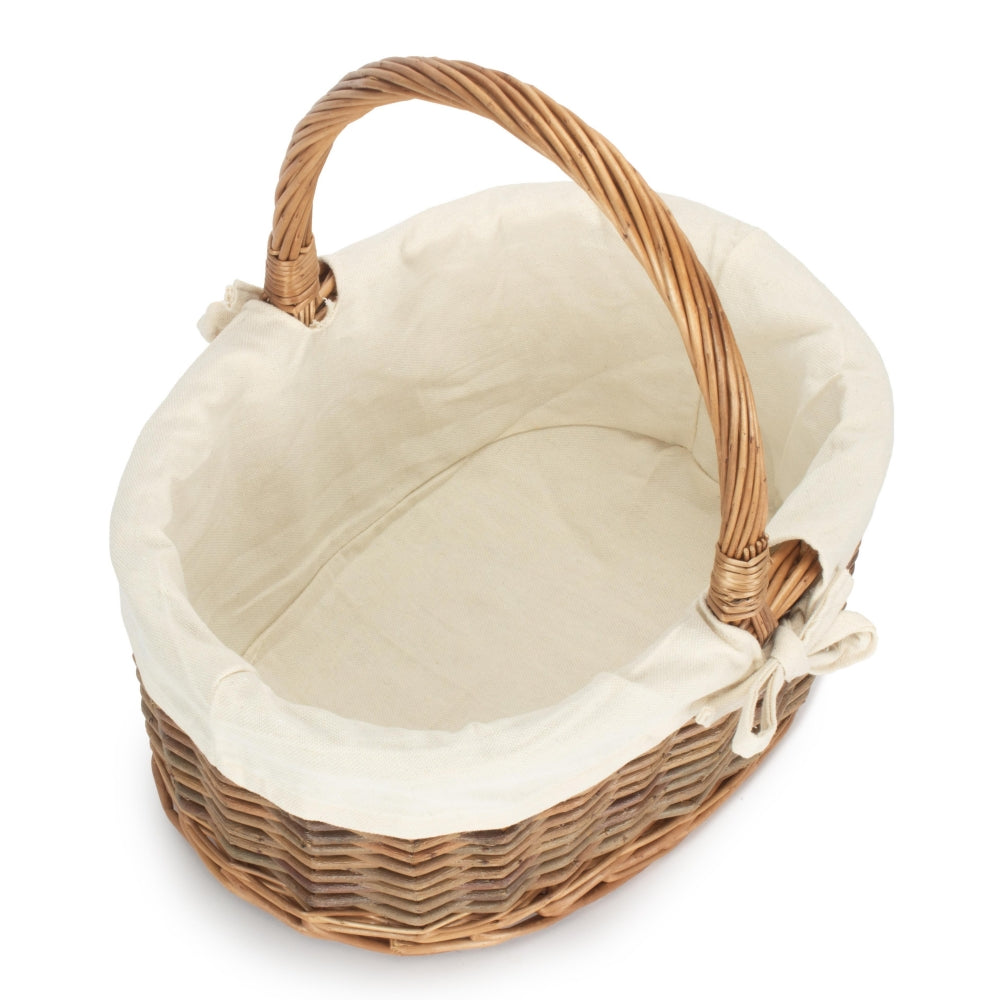 Red Hamper Oval Unpeeled Willow Shopping Basket With White Cotton Lining