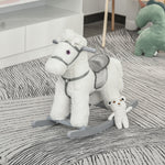 Kids Plush Ride-on Rocking Horse With Plush Toy Sound Handle Grip | White
