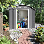 7.72 ft x 4.3 ft Outdoor Metal Storage Shed with Double Lockable Doors and Vents - Waterproof Garden Tool Organizer with Foundation and Shelving