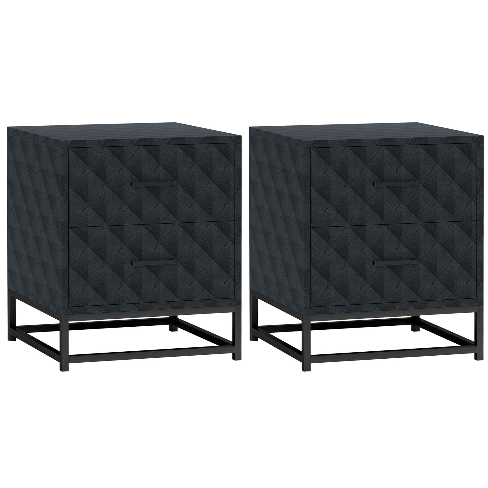 Bedside Table Set Of 2, Nightstand With 2 Drawers Steel Legs | One Size | Black