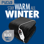 Deluxe Electric Throw Heated Double Over Blanket Soft Fleece 9 Heat & 12 Timer Settings | L | Black