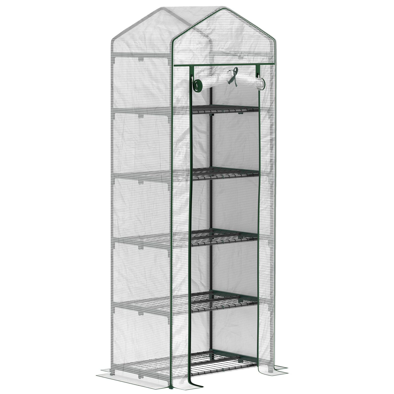 5 Tier Mini Greenhouse Grow House W/ Roll Up Door | White