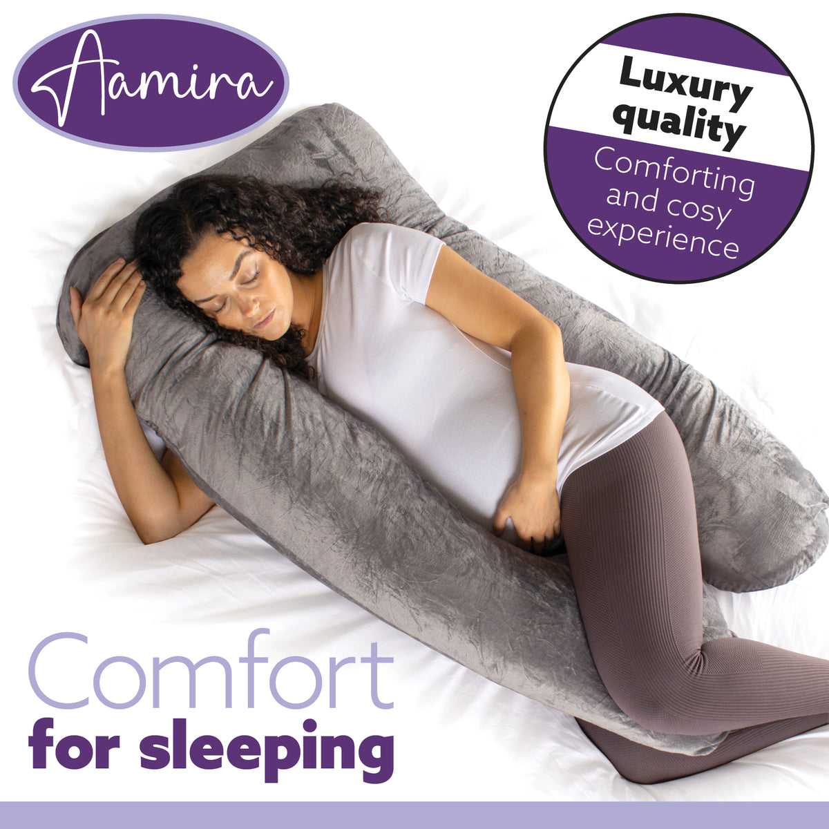 U Shaped Pregnancy Pillow, 135x75x20cm Shredded Memory Foam Full Body Maternity Cushion For Sleeping | U Shape | Grey