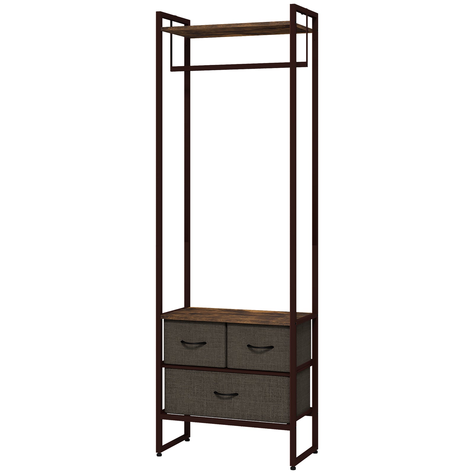 Clothes Hanging Rail With 3 Fabric Drawers Storage Shelves
