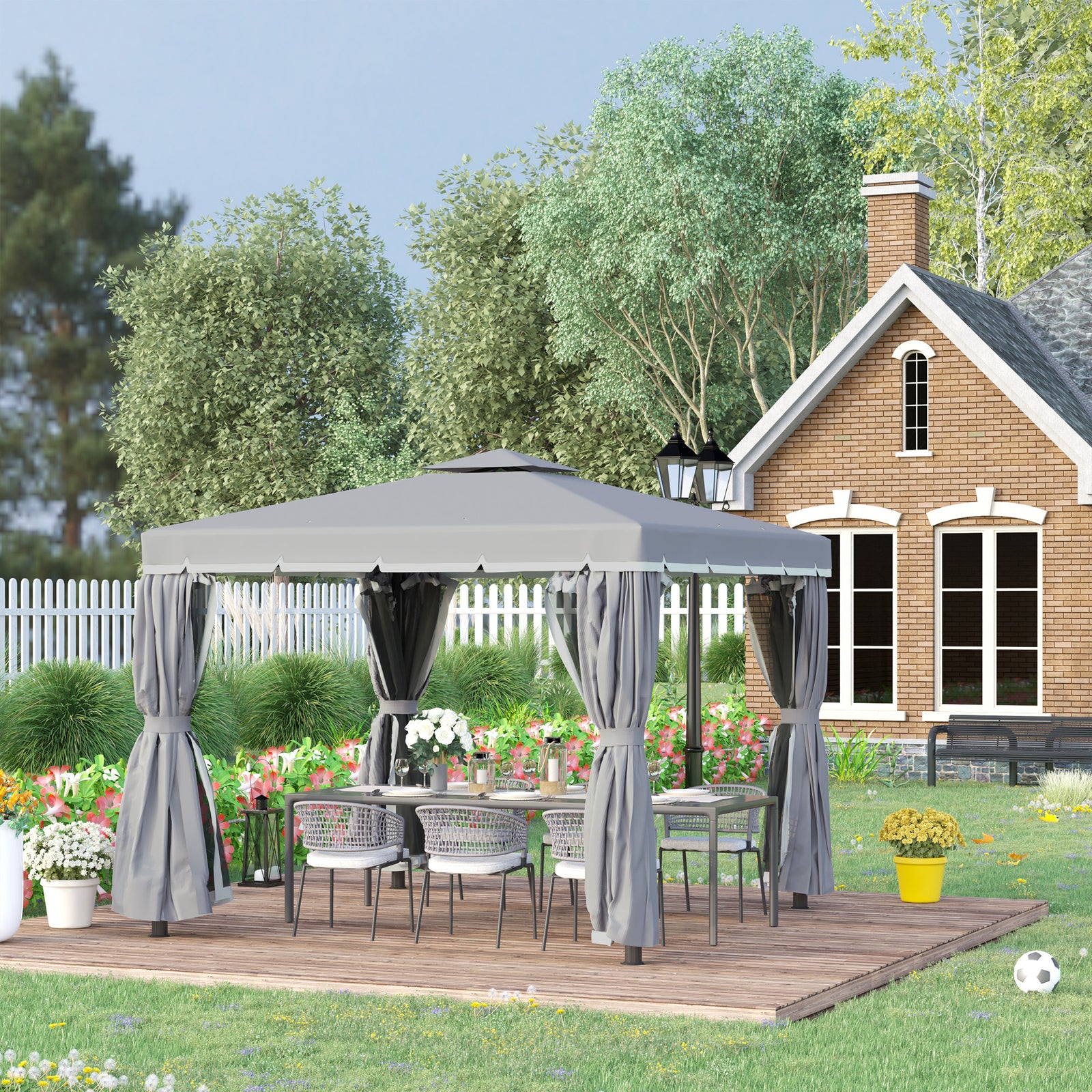 3 X 3(m) Garden Gazebo Shelter Party Tent With 2 Tier Roof | Grey