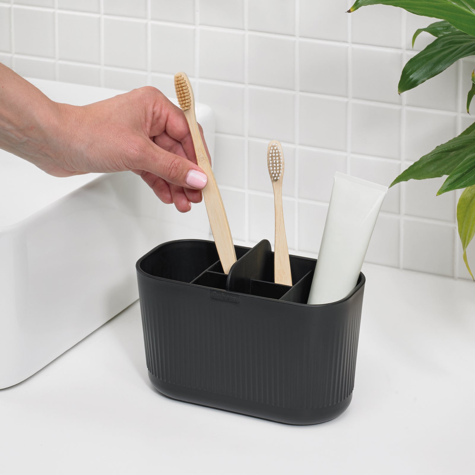 Recycled Large Bathroom Caddy - Six compartments -  Easy to clear removable parts - Made in the UK | Graphite Black