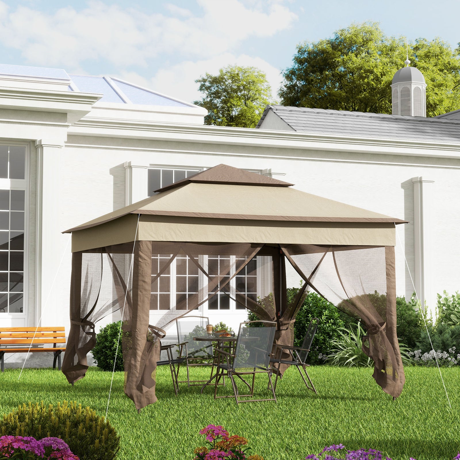 Garden Folding Tent Heavy Duty Pop Up Gazebo For Party | Brown
