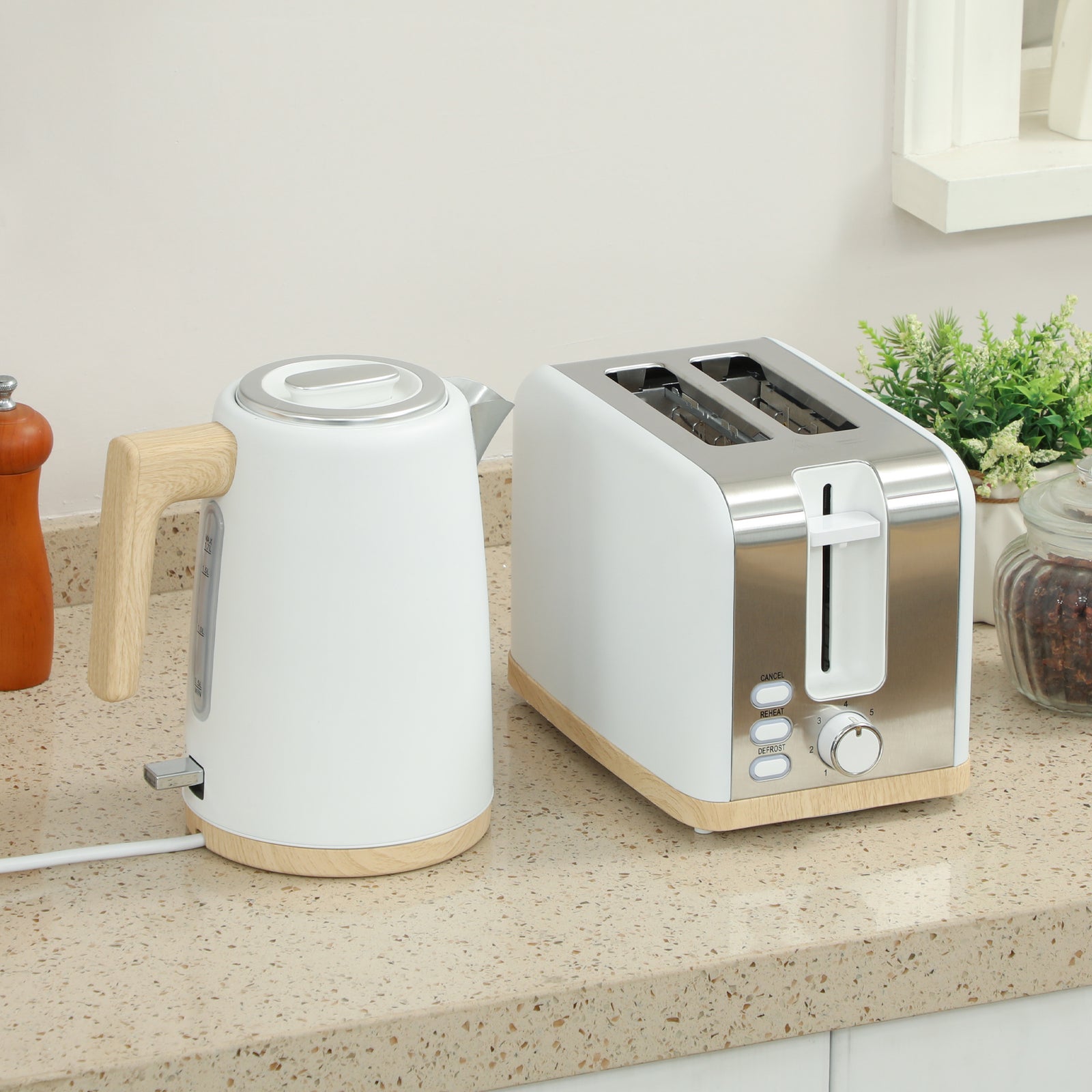 1.7l Electric Fast Boil Kettle And 2 Slice Toaster Set | White