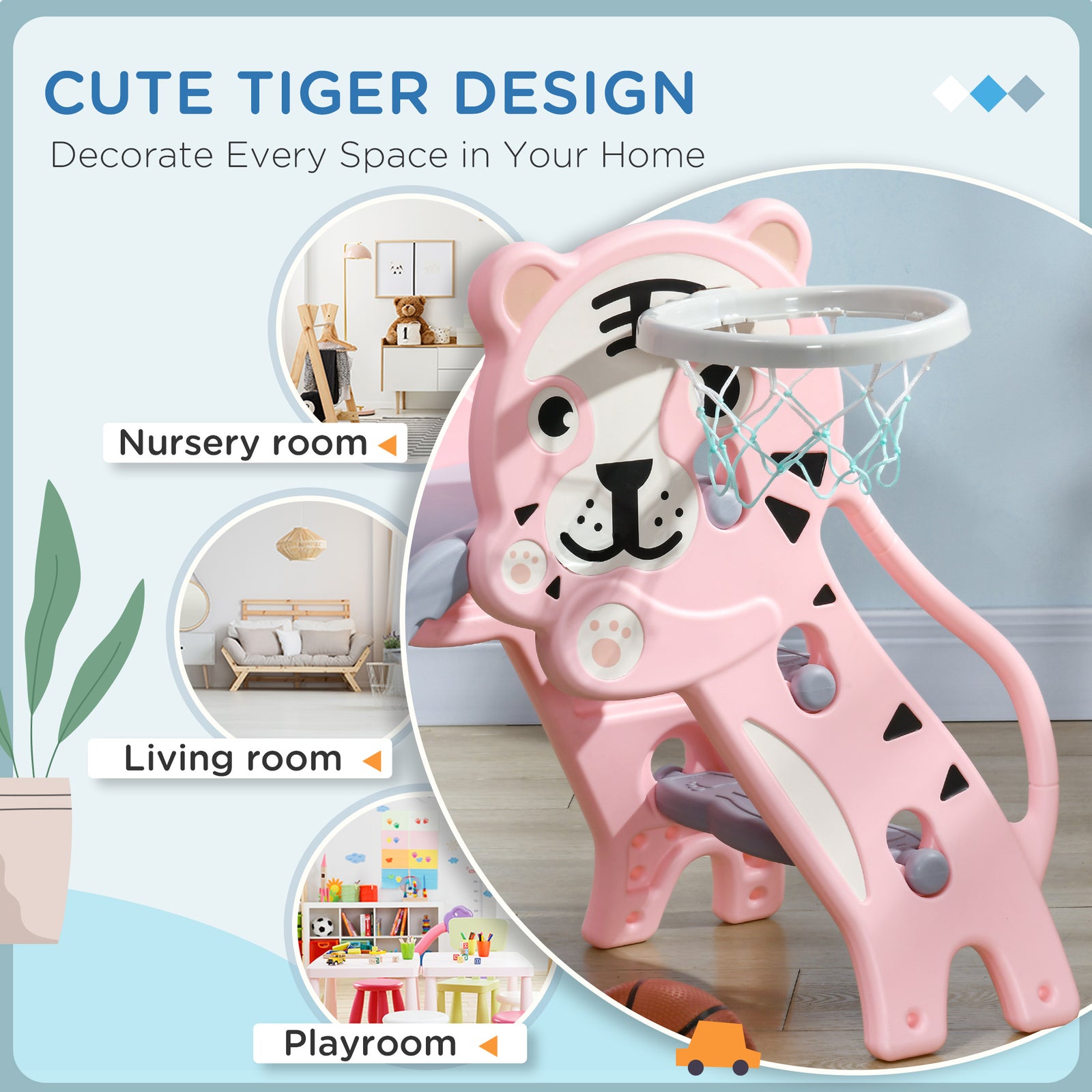 Kids Slide With Basketball Hoop, Basketball, For 18-36 Months | Pink