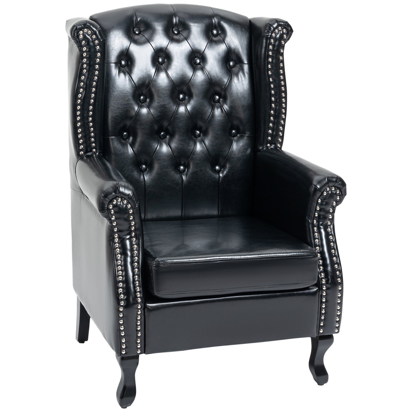 Chesterfield Style Wing Back Armchair Tufted Accent Chair | One Size | Black