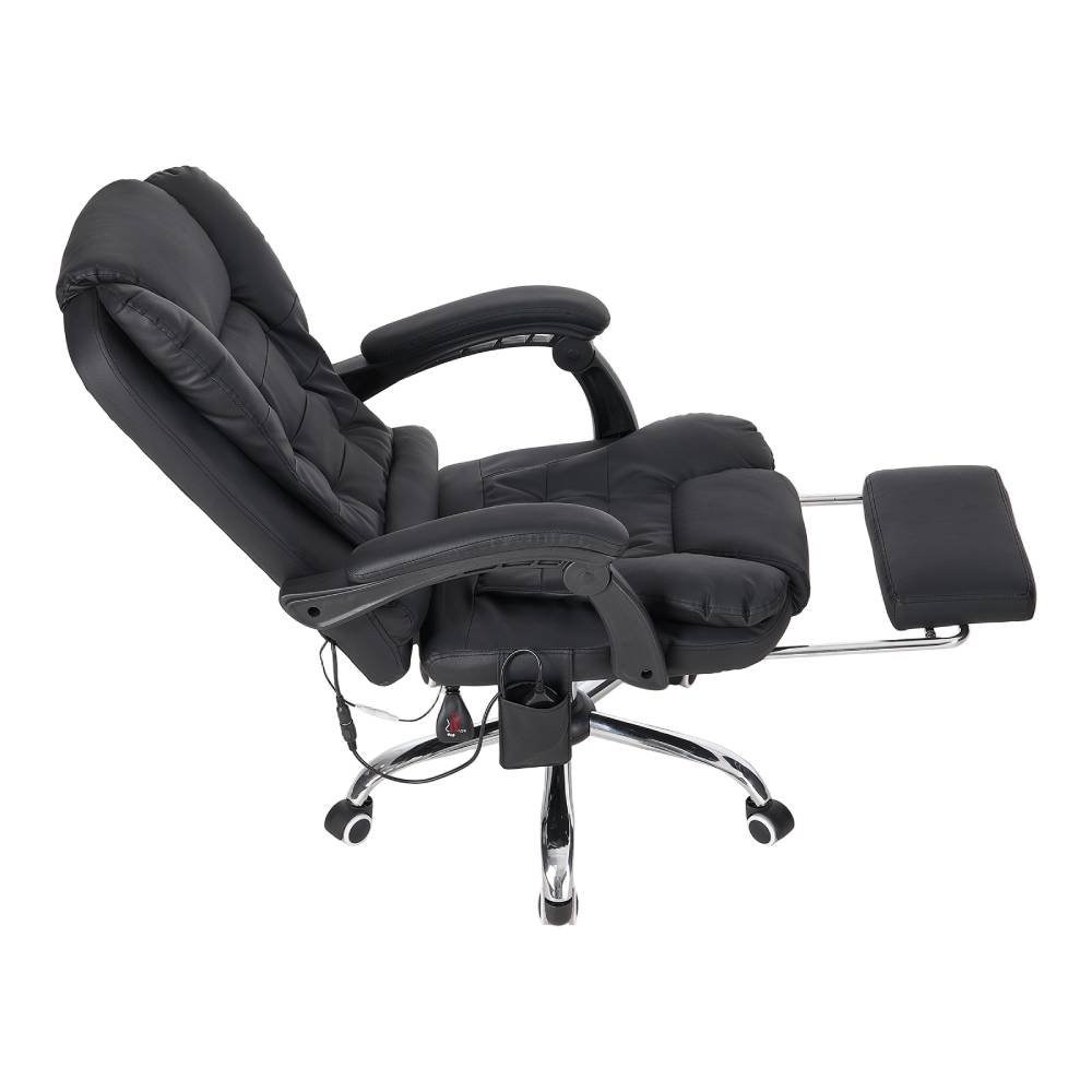 Black Pvc Executive Office Chair – High Back, Reclining 135°, Adjustable Gas Lift, Footrest, 360° Swivel, 7-point Massage
