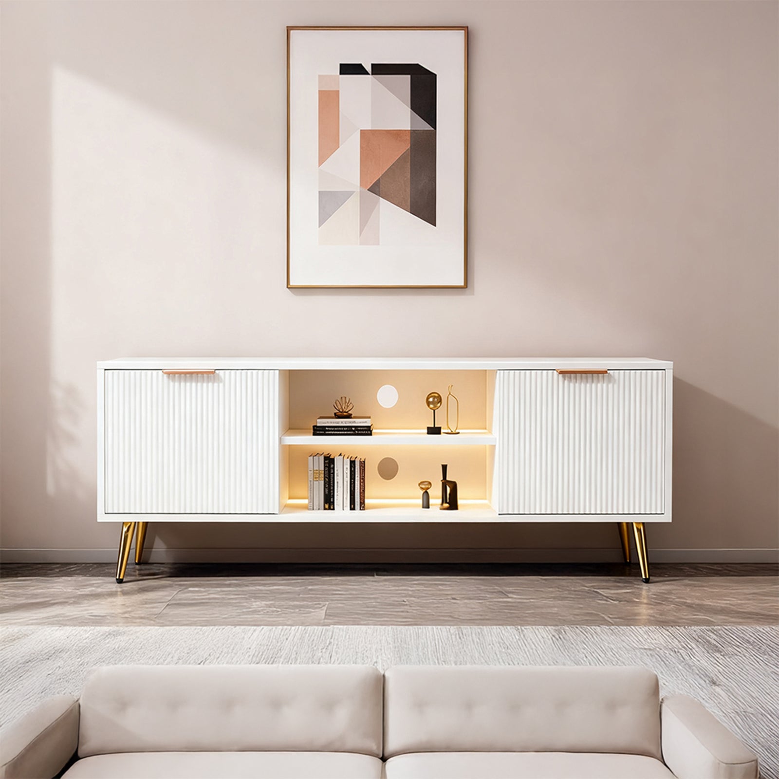 Breeins Tv Stand Entertainment Center With Open Shelves And Storage Cabinets