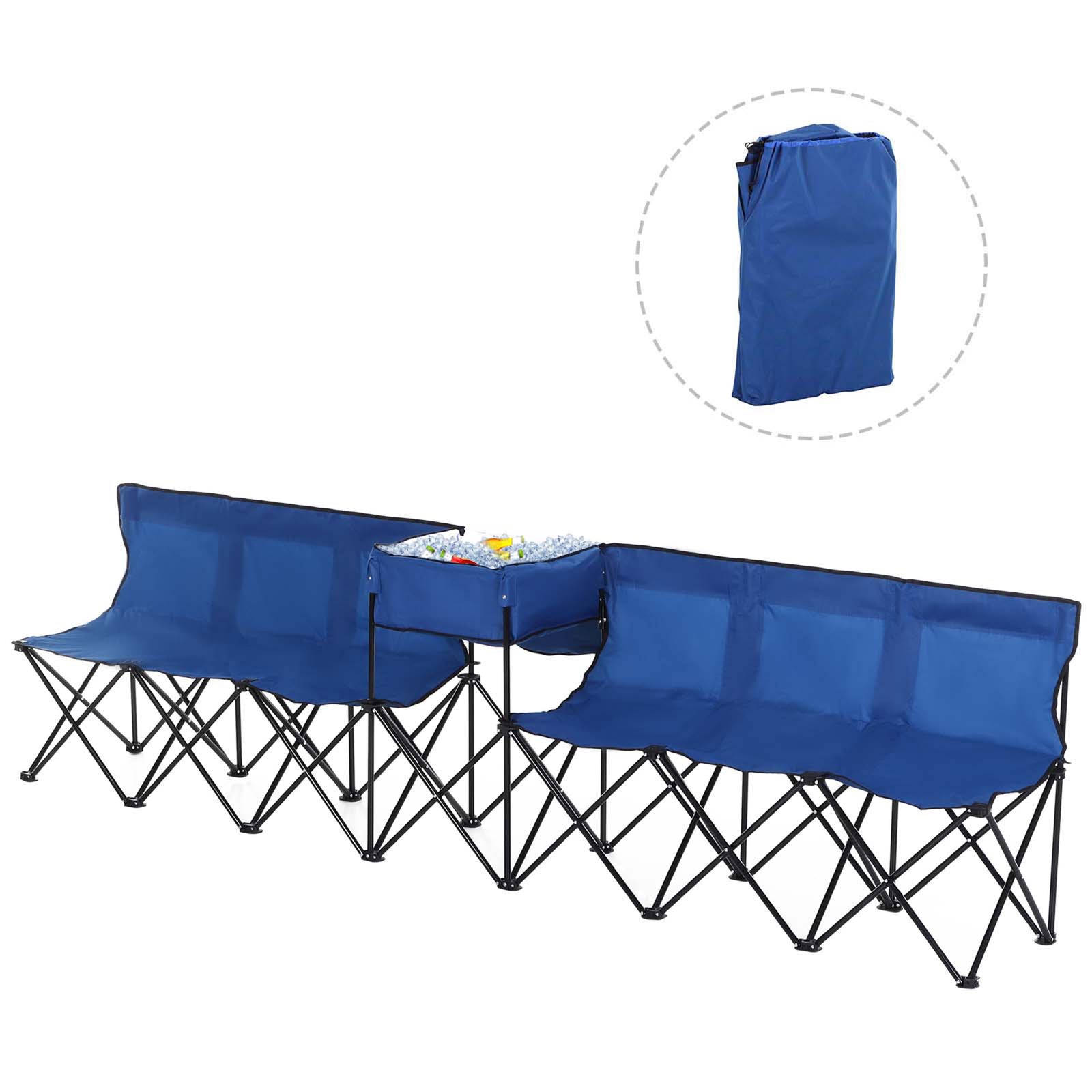 6 Seat Camping Bench Folding Portable Outdoor W/ Cooler Bag | Blue