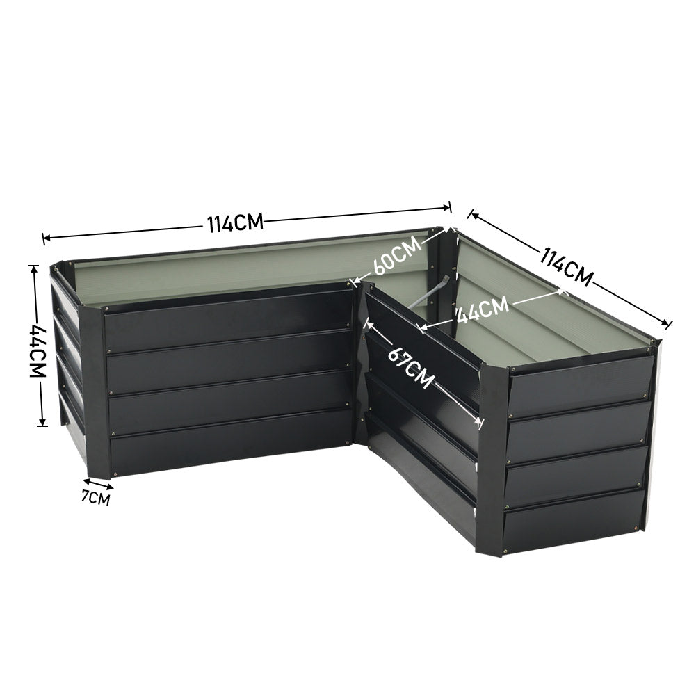 Outdoor Metal L-shaped Raised Garden Bed Garden Planter Plant | Charcoal Black