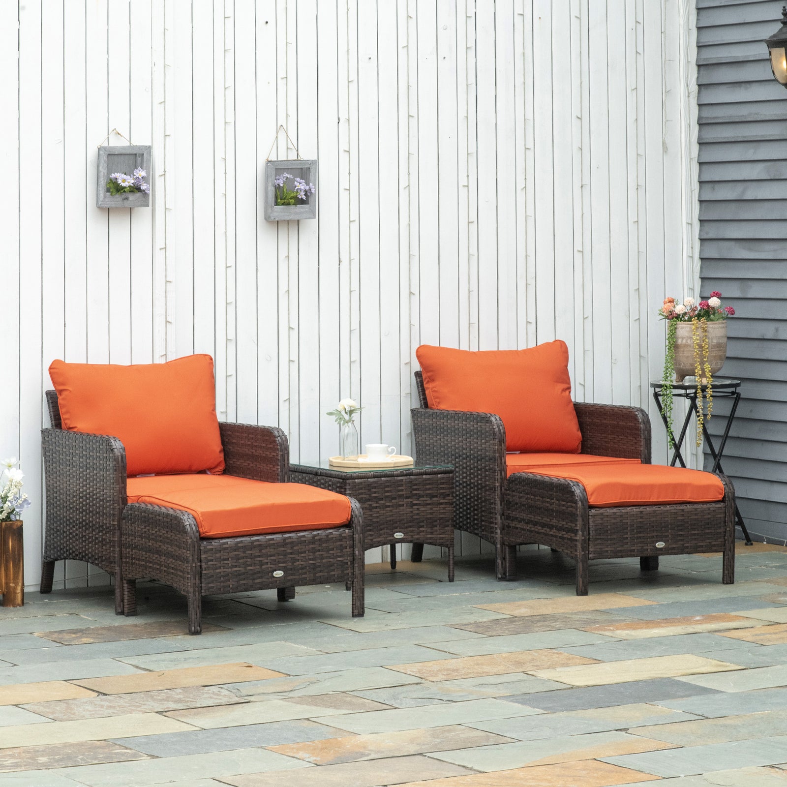 5 Pieces Outdoor Patio Furniture Set Wicker Conversation Set | Brown