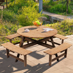 8 Seater Round Wood Picnic Table And Bench Set