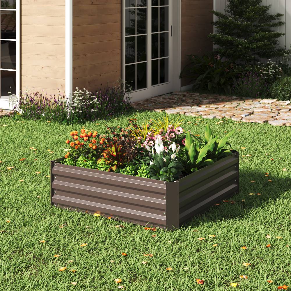 Galvanized Steel Square Raised Garden Bed Planter Box | Small | Brown