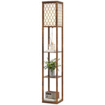 HOMCOM Modern Floor Lamp Light With 3 Shelves Fabric Lampshade, Rustic Brown