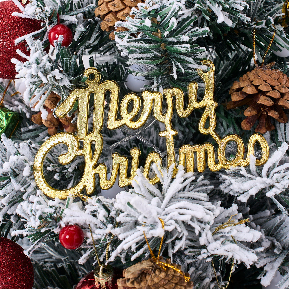 24in Pre-lit Snow-flocked Artificial Mini Artificial Christmas Tree, Merry Christmas