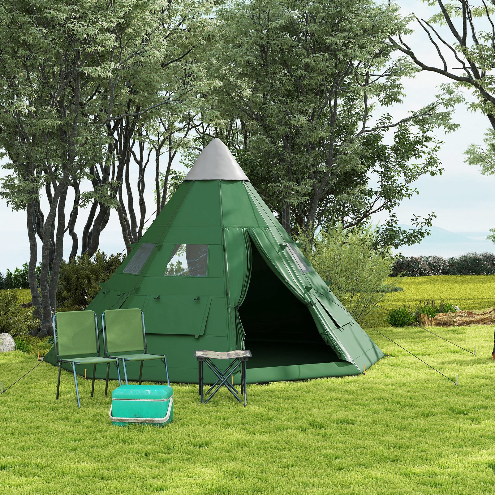 6 Man Tent Metal Poles Water-resistant Walls Windows Door | Green