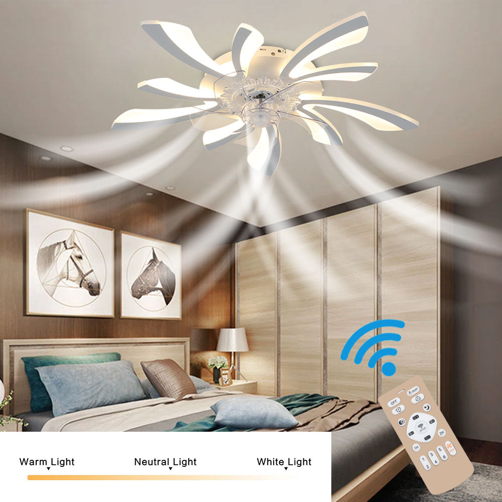 Striped Ceiling Fan Light 30.7 Inch Led With 3-color Dimming, Reversible Quiet Motor, 6-speed, 2.4g App & Remote Control, Sleep Timer | White