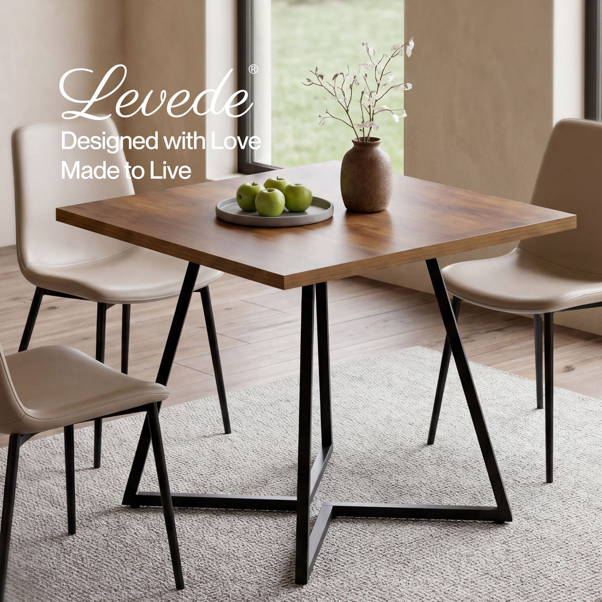 Dining Table Square Dining Table 80cm 25mm Metal Frame Mdf Walnut | Brown