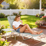Sun Lounger Foldable Reclining Chair With Headrest | Light Grey
