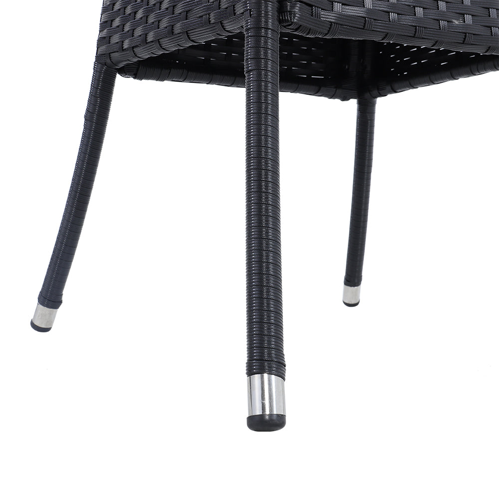Round Wicker Patio Table With Black Tempered Glass Top With 51mm Umbrella Hole & Transparent Cap 80cm Dia X 72cm H | Black
