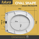 Toilet Seat Soft Close Oval Shape, Premium Thermoplastic, Quick Release, Top & Bottom Fixings | White