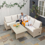 5 Pcs Reclining Rattan Garden Dining Set W/ Cushions