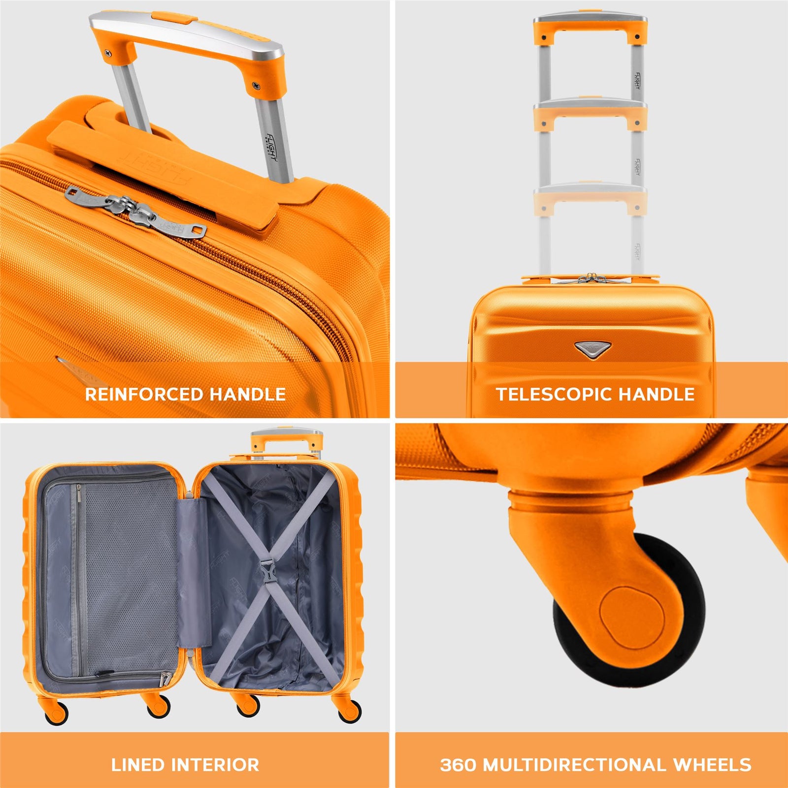 55x35x20cm Cabin Carry On Suitcase Hard Shell Overhead Luggage 100+ Airlines Approved | Cabin | Orange