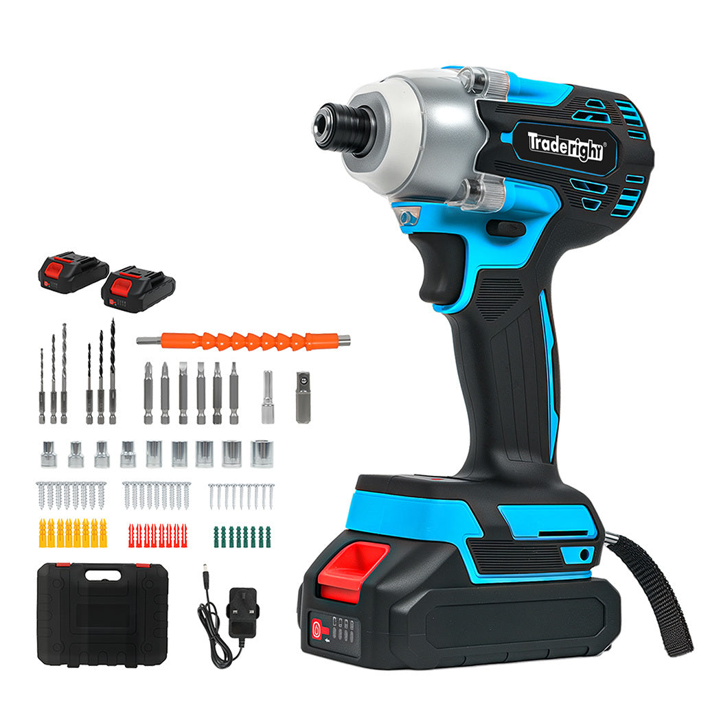 21v Cordless Brushless Impact Driver 2 Battery 1/4" Electric Wrench | Blue