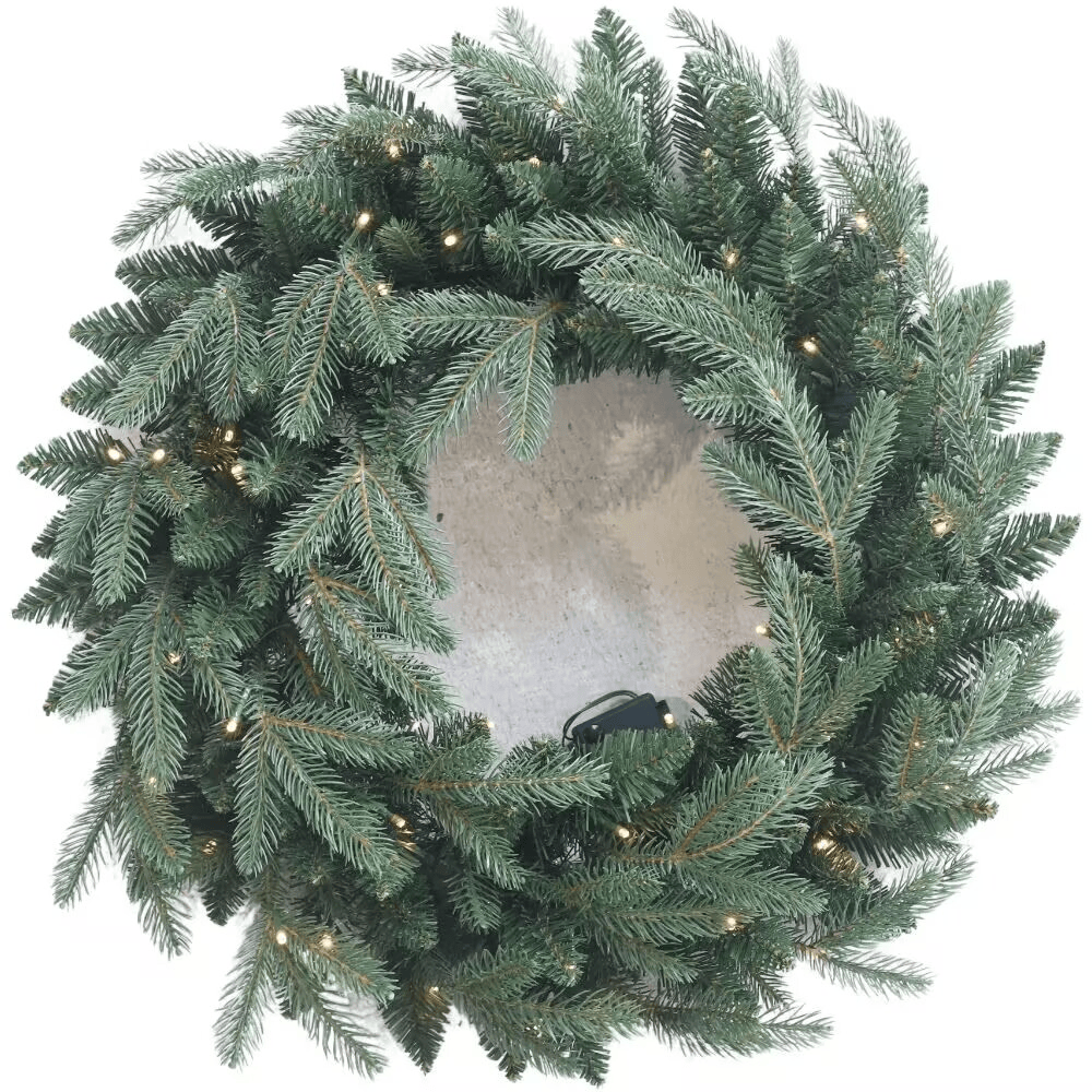 60cm Premium Mixed Branch Prelit Green Wreath - With Timer