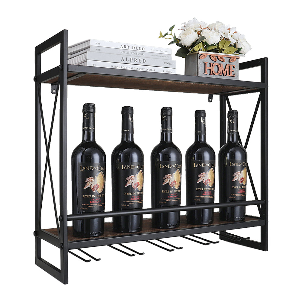 Industrial Hanging Wine Glass Rack Wall Mounted Floating With 5 Glass Holder