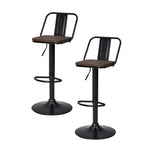 Set Of 2 Industrial Bar Stools Adjustable Height 360° Swivel Counter Chairs Low Back
