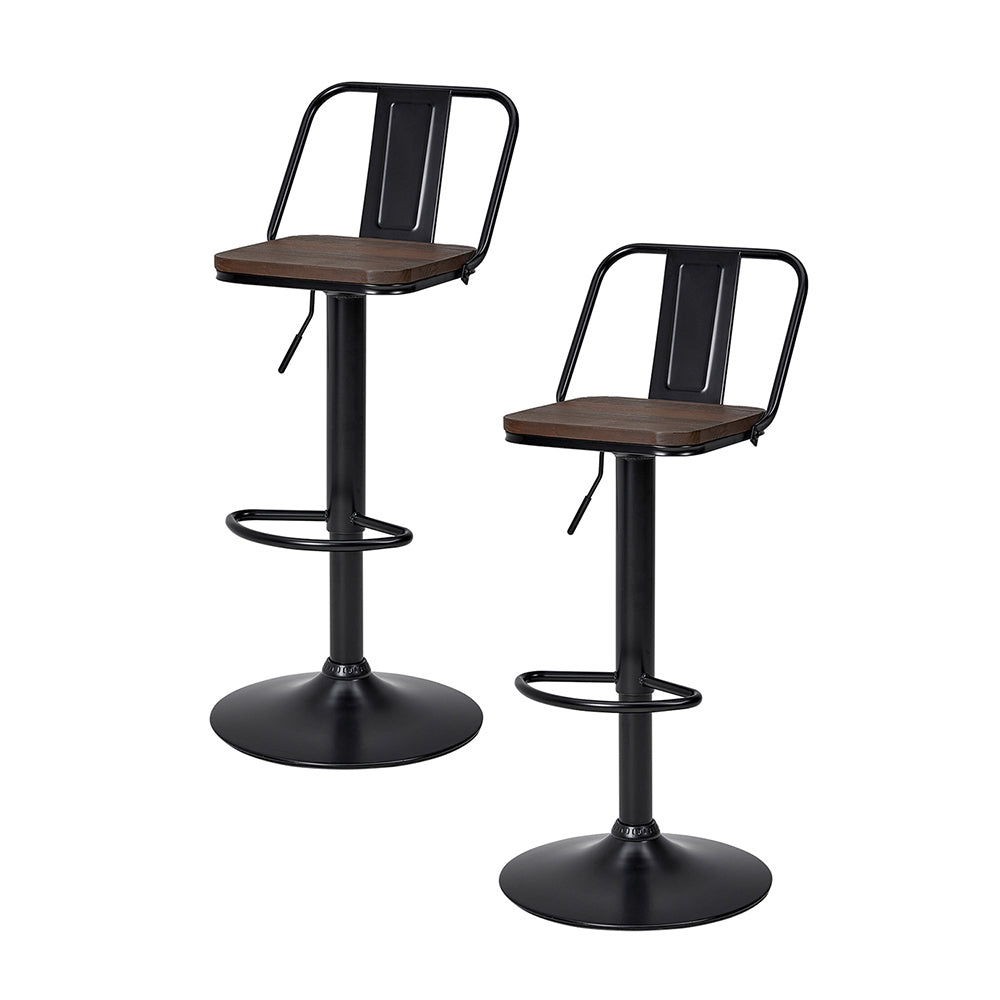 Set Of 2 Industrial Bar Stools Adjustable Height 360° Swivel Counter Chairs Low Back
