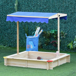 Kids Wooden Cabana Sandbox Children Outdoor Playset W/ Bench Canopy
