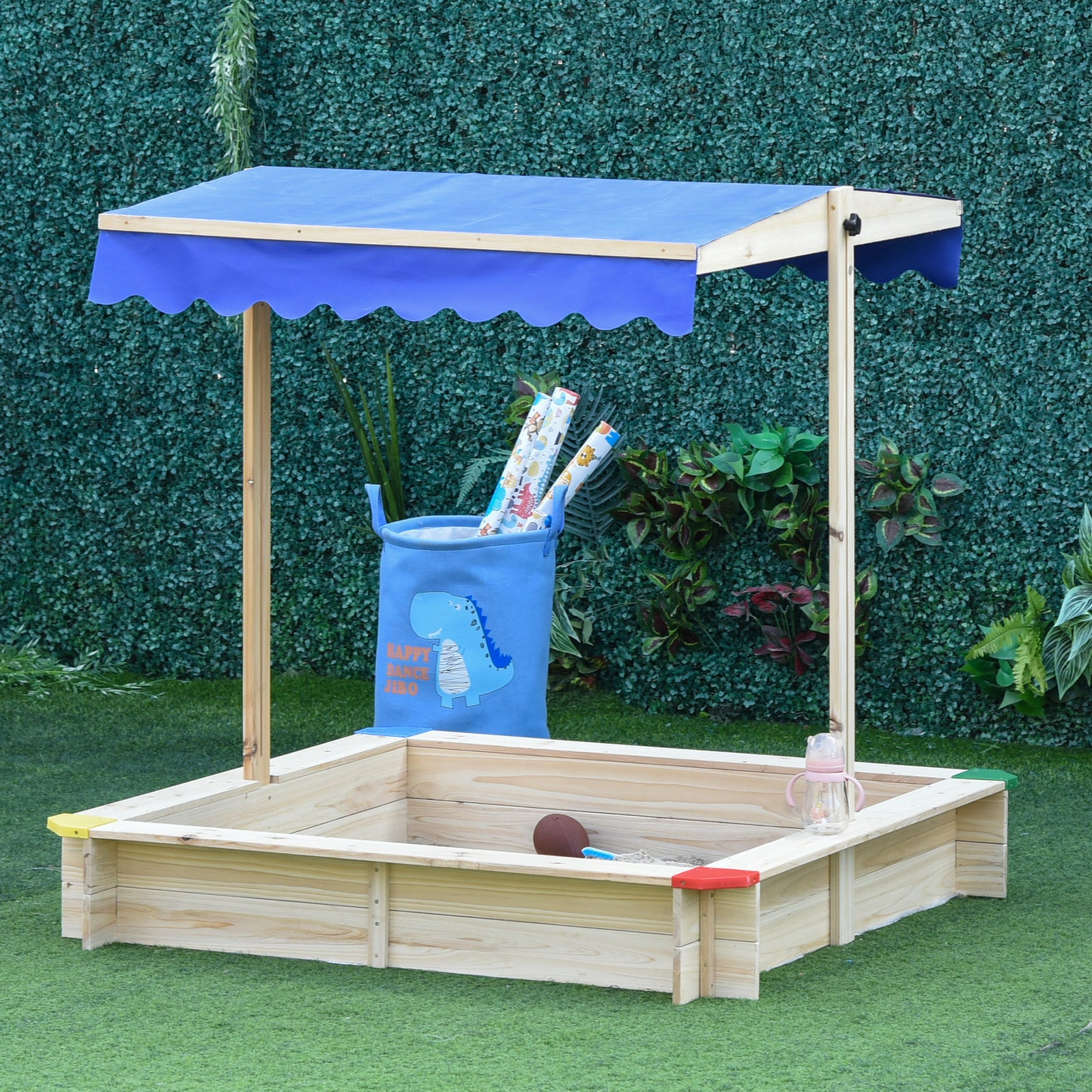 Kids Wooden Cabana Sandbox Children Outdoor Playset W/ Bench Canopy