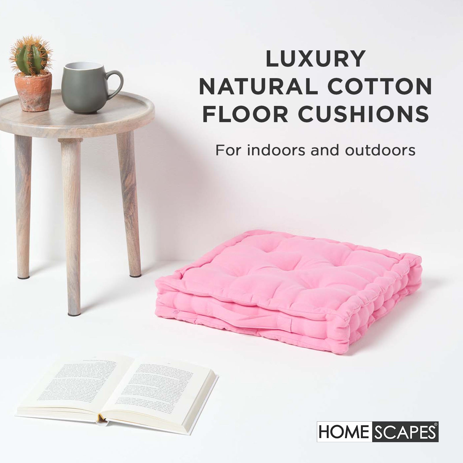 Cotton Plain Floor Cushion | 50cm x 50cm | Pink