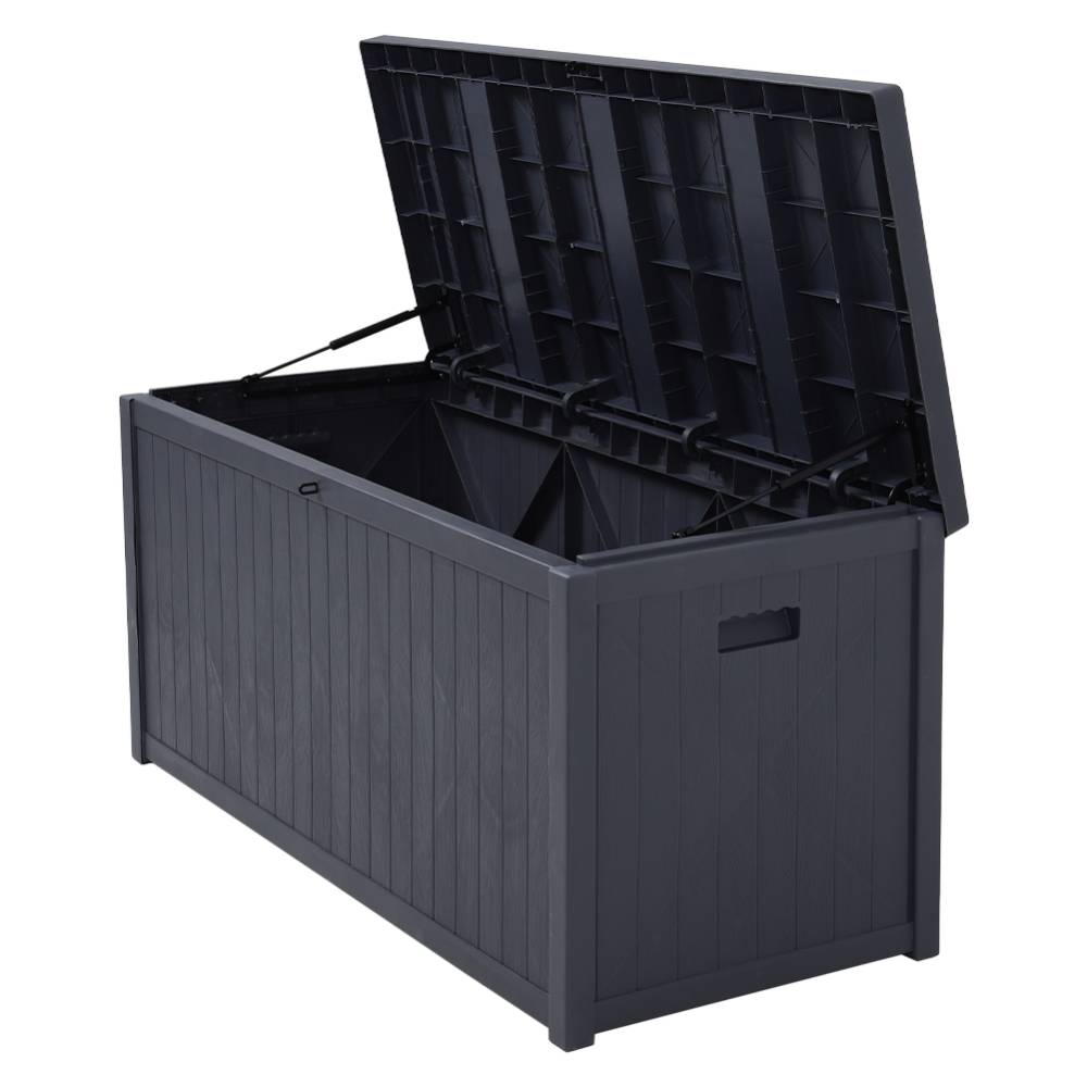 430L Large Garden Storage Box – Wooden Style Outdoor Storage Box, Waterproof, Durable & Easy to Assemble (No Wheels) | Grey