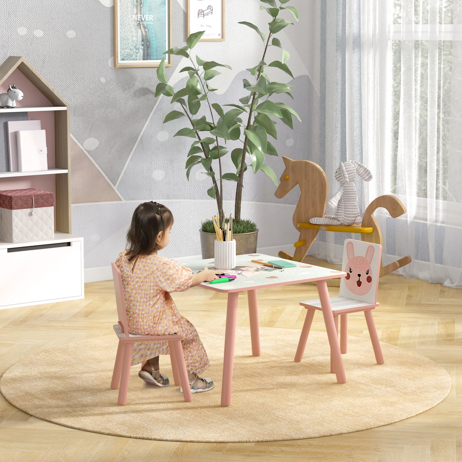 Kids Table And Chairs, Children Desk With 2 Chairs | Pink