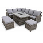 Indoor & Outdoor Living The Maldives Grey Aluminium 9 Seat Corner Gas Firepit Rattan Dining Set