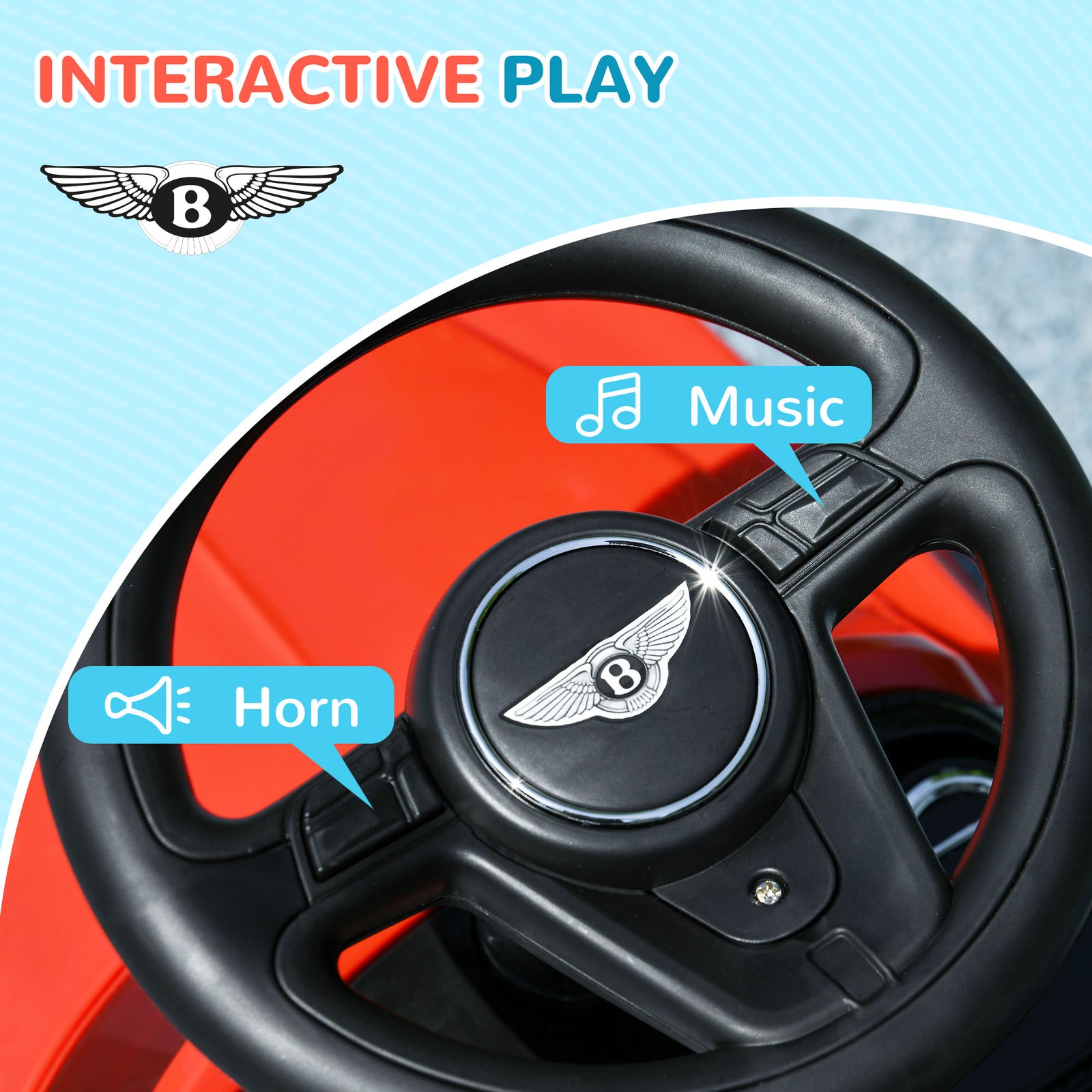 Bentley Licensed Ride On Car, Foot To Floor W/ Music Horn | Red