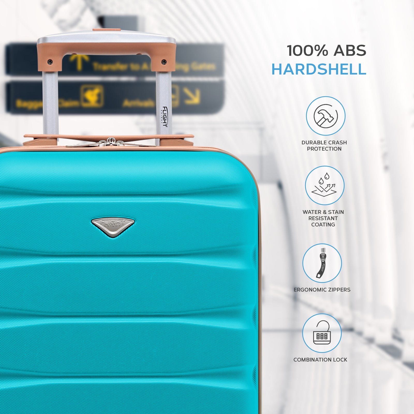 55x35x20cm Cabin Carry On Suitcase Hard Shell Overhead Luggage 100+ Airlines Approved | Cabin | Aqua