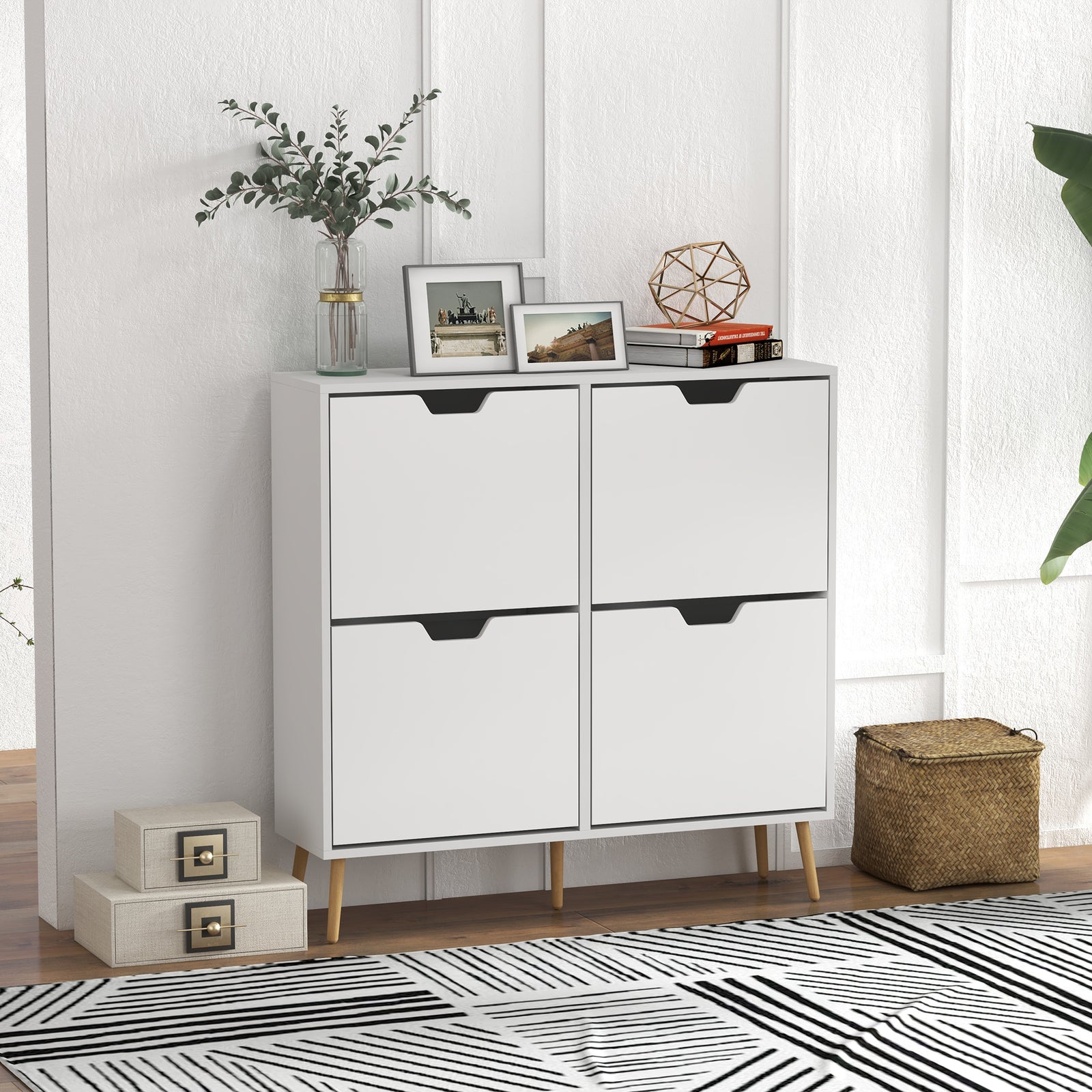 Shoe Storage Cabinet With 4 Flip Drawers For 16 Pairs | One Size | White