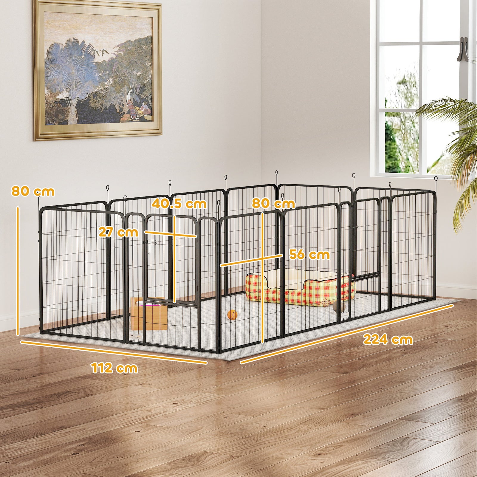 12 Panels Dog Pen, Heavy Duty Puppy Dog Playpen For Large Dogs | 80cm | Black