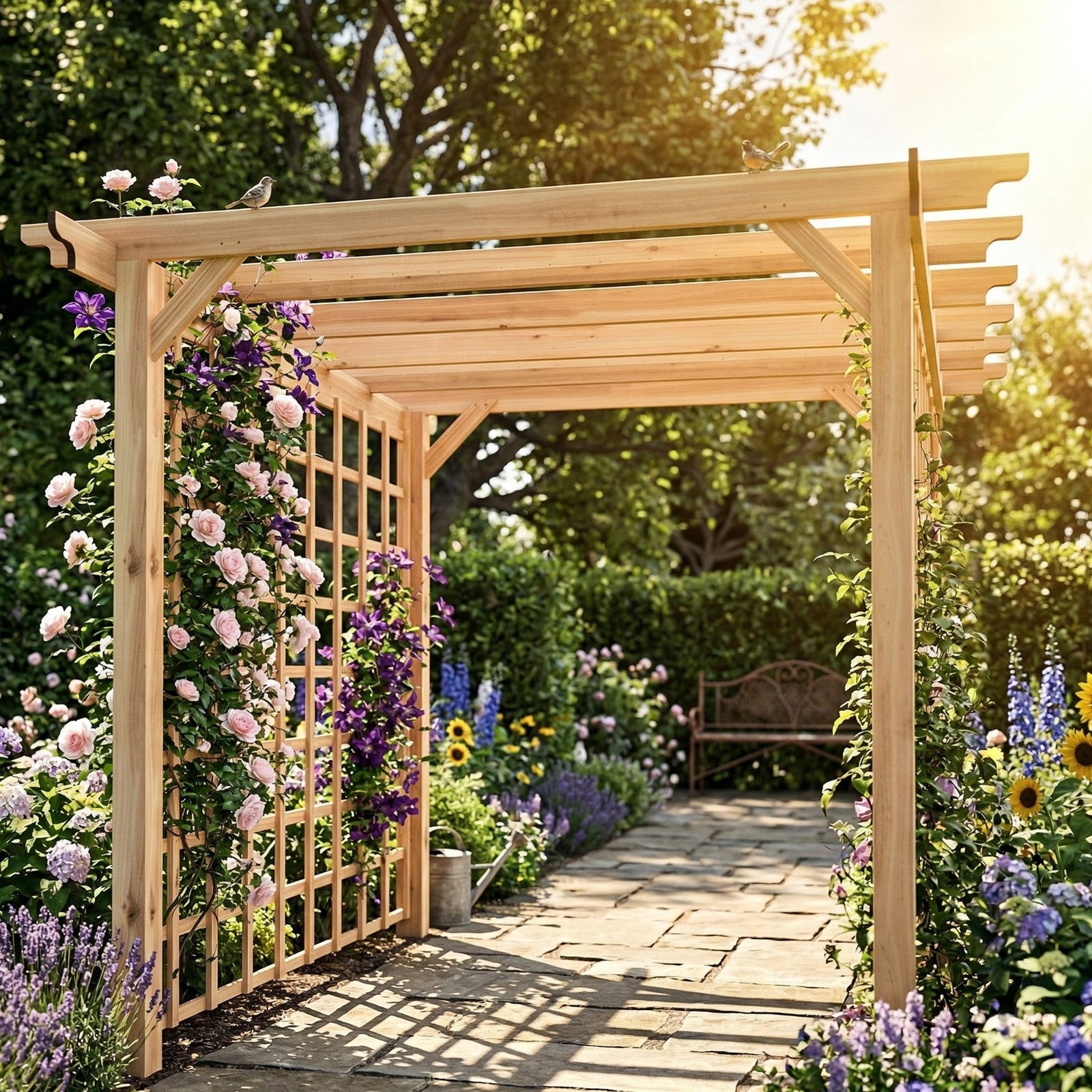Outsunny 3 X 3 M Wooden Pergola Gazebo Arch With Trellis, Nature Wood Finish