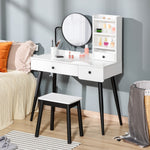 Dressing Table Set With 3 Drawers, Storage Shelves And Stool | One Size | White