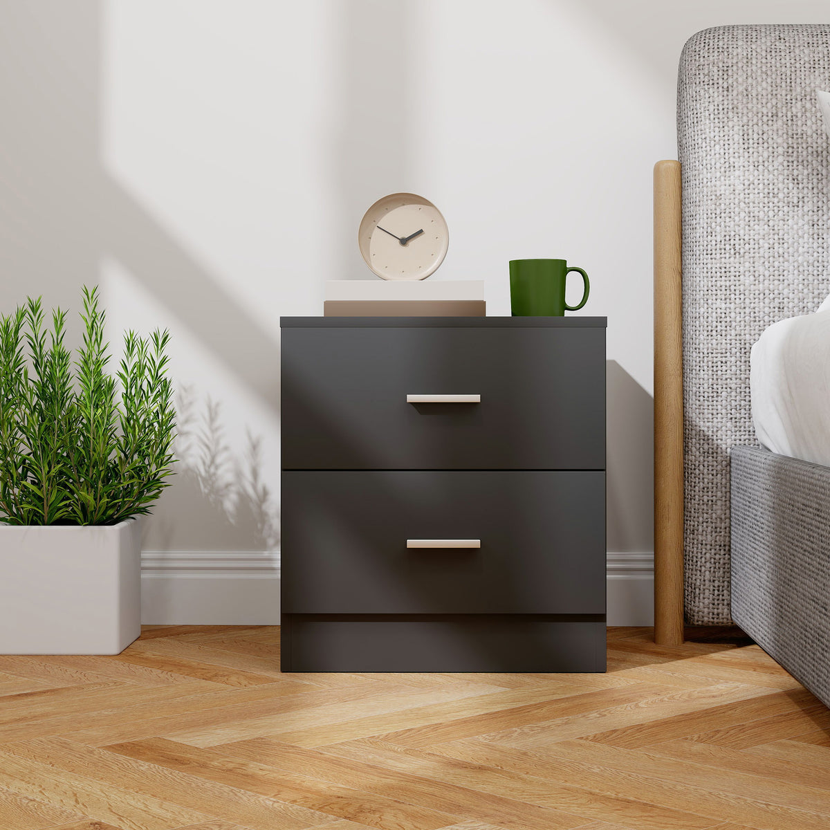HOMCOM Bedside Table, Nightstand With 2 Drawers, Modern Side Table, Black