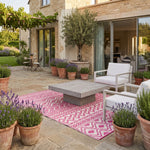 Luxury Outdoor Rug Waterproof Reversible For Garden Patio 100% Recycled, Pink Tia Aztec | 150cm x 240cm | Pink